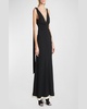 Plunging Gathered-Waist Backless Gown