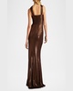 Pleated Metallic Jersey Column Gown