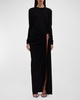 Helix Crystal Stone Slit Long-Sleeve Gown