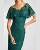 Illusion Sequin Lace Capelet Dress