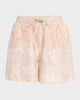 Perth Woodblock Botanic-Print Silk Pull-On Bermuda Shorts