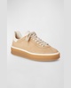 Mixed Leather Low-Top Tennis Sneakers