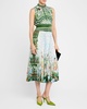 Hollie Garden-Print Sleeveless Pleated Midi Dress