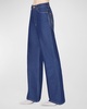 High-Rise Topstiched Wide-Leg Denim Pants