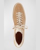 Mixed Leather Low-Top Tennis Sneakers