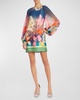 Botanical-Print Balloon-Sleeve Mini Dress