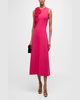 Colorblock Flower-Applique Sleeveless Rib Midi Dress