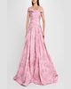 Off-The-Shoulder Floral Taffeta Asymmetrical Gown