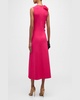 Colorblock Flower-Applique Sleeveless Rib Midi Dress