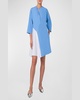 Colorblock Inset Bracelet-Sleeve Cotton Poplin Mini Shirtdress