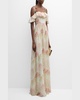 Floral-Print Ruffle Off-The-Shoulder Silk Georgette Gown