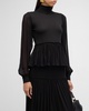 Liana Sheer-Sleeve Wool and Silk Combo Turtleneck Top