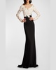 Floral-Embroidered Crepe Trumpet Gown