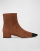 Cecile Cap-Toe Zip Suede Booties