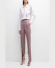 Jacob Asymmetric Crystal Fringe Paneled Straight-Leg Ankle Pants