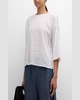 Bateau-Neck Grid Organic Cotton Voile Shirt