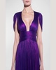 Laurel Plunging Drape Backless Metallic Plisse Gown