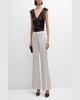 Two-Tone Flare-Leg Satin Back Crepe Pants