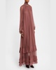 Maxi Ruffled Mock Neck Silk Mousseline Dress