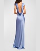 Joanna Cap-Sleeve Open-Back Satin Gown