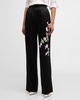 Flora Applique Pleated Wide-Leg Satin Crepe Pants