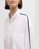 Peter Stripe-Sleeve Collarless Shirt