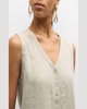 V-Neck Button-Down Organic Linen Vest