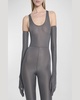 Crystal Jersey Sleeveless Footed Singlet Catsuit With Gloves