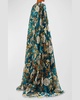 Didion Floral-Print Empire-Waist Silk Cape Gown