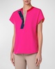 Colorblock Short-Sleeve Cotton Poplin Blouse