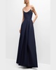 Beaded-Neckline Sleeveless Pleated Slit Gown