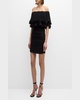 Milan Ruched Off-Shoulder Ruffle Mini Dress