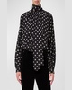 Crepe De Chine Dot Print Blouse with Tie Neck