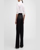 Flora Applique Pleated Wide-Leg Satin Crepe Pants