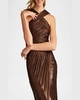 Pleated Metallic Jersey Column Gown