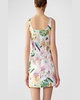 Square-Neck Floral-Print Satin Mini Dress