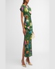 Floral-Print Ruched Short-Sleeve Midi Dress