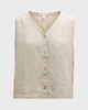 V-Neck Button-Down Organic Linen Vest