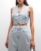 Ms. Sofiane Metallic-Stripe Denim Crop Vest