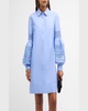 Lace-Inset Blouson-Sleeve Shirt Dress