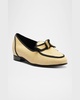 Bicolor Raffia Knot Slip-On Loafers