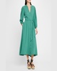 Selene Blouson-Sleeve Cotton Gauze Midi Dress