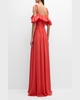 Ruffle Off-The-Shoulder Silk Georgette Gown