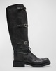 Antic Buckle Distressed Leather Knee-High Boots