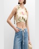 Olmeca Cultivo Floral-Print Linen Crop Top