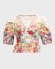 Puff-Sleeve Floral Cotton Top with Hardware