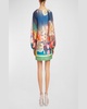 Botanical-Print Balloon-Sleeve Mini Dress