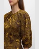 Metallic Brocade Puff-Sleeve Peplum Top