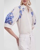 Heloise Puff-Sleeve Floral-Print Poplin Shirt