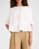 Smocked Puff-Sleeve Pima Cotton Blouse